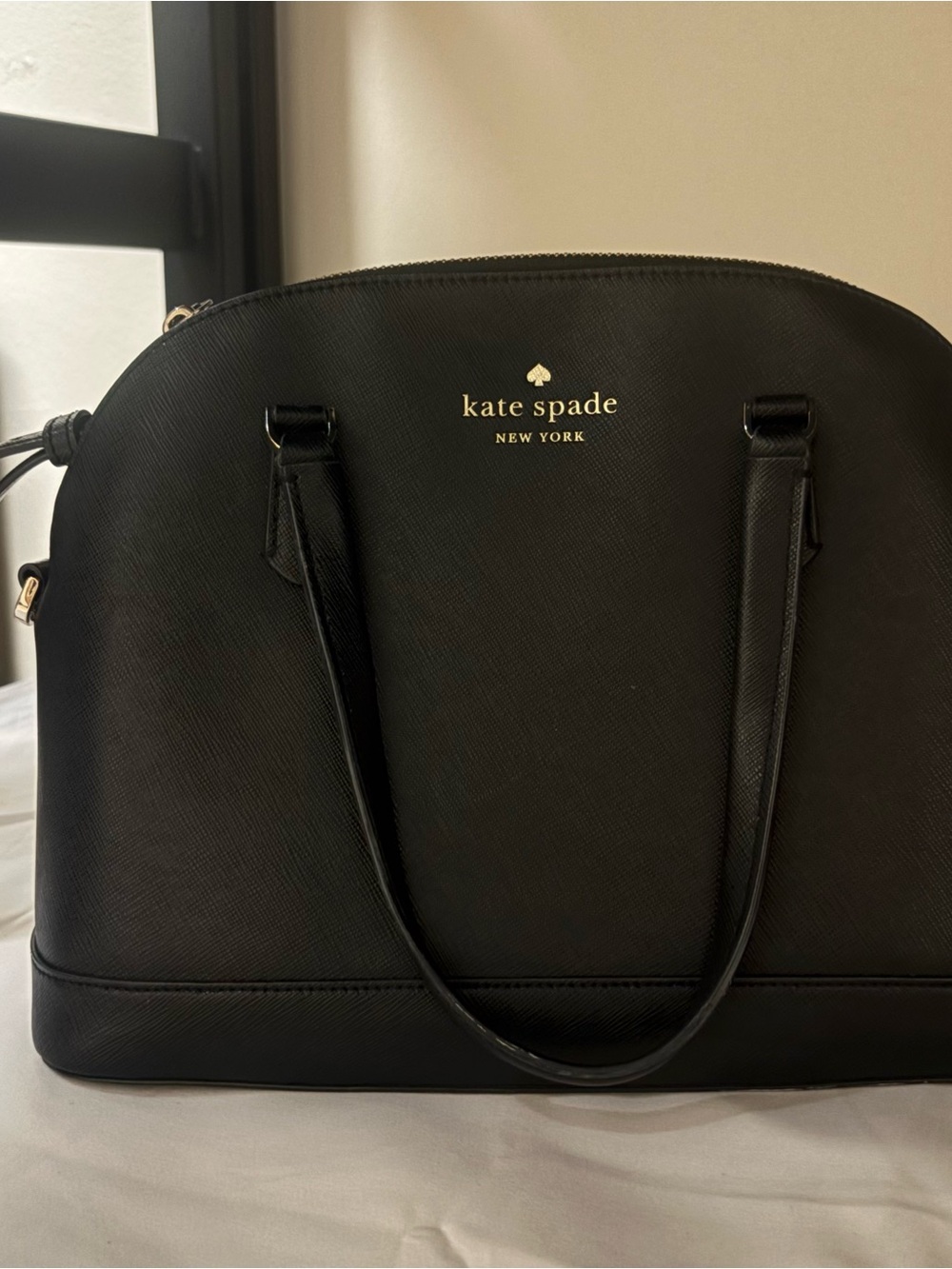 kate spade Black Saffiano Dome Satchel with Gold Logo